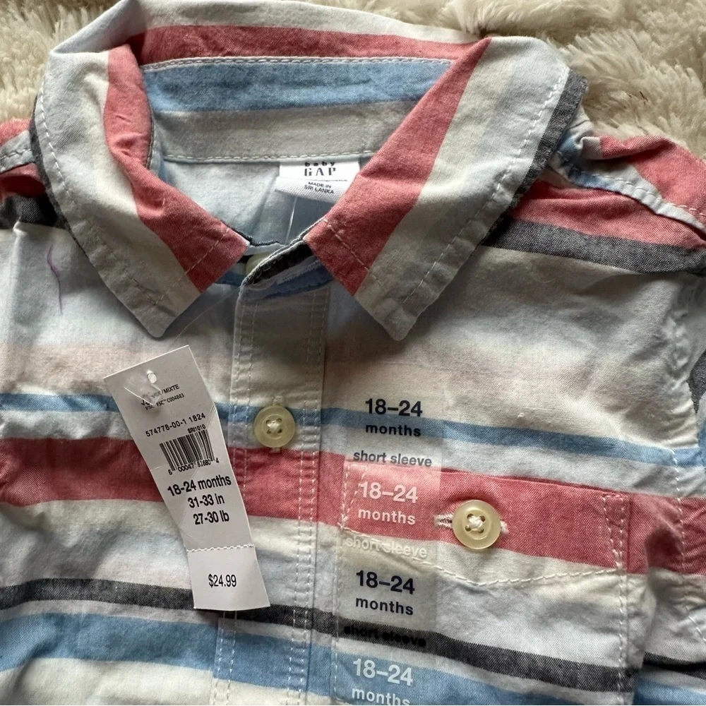 Baby GAP Baby Boy Striped Preppy Bodysuit Collar 4th July Dress Top Sz 18-24m